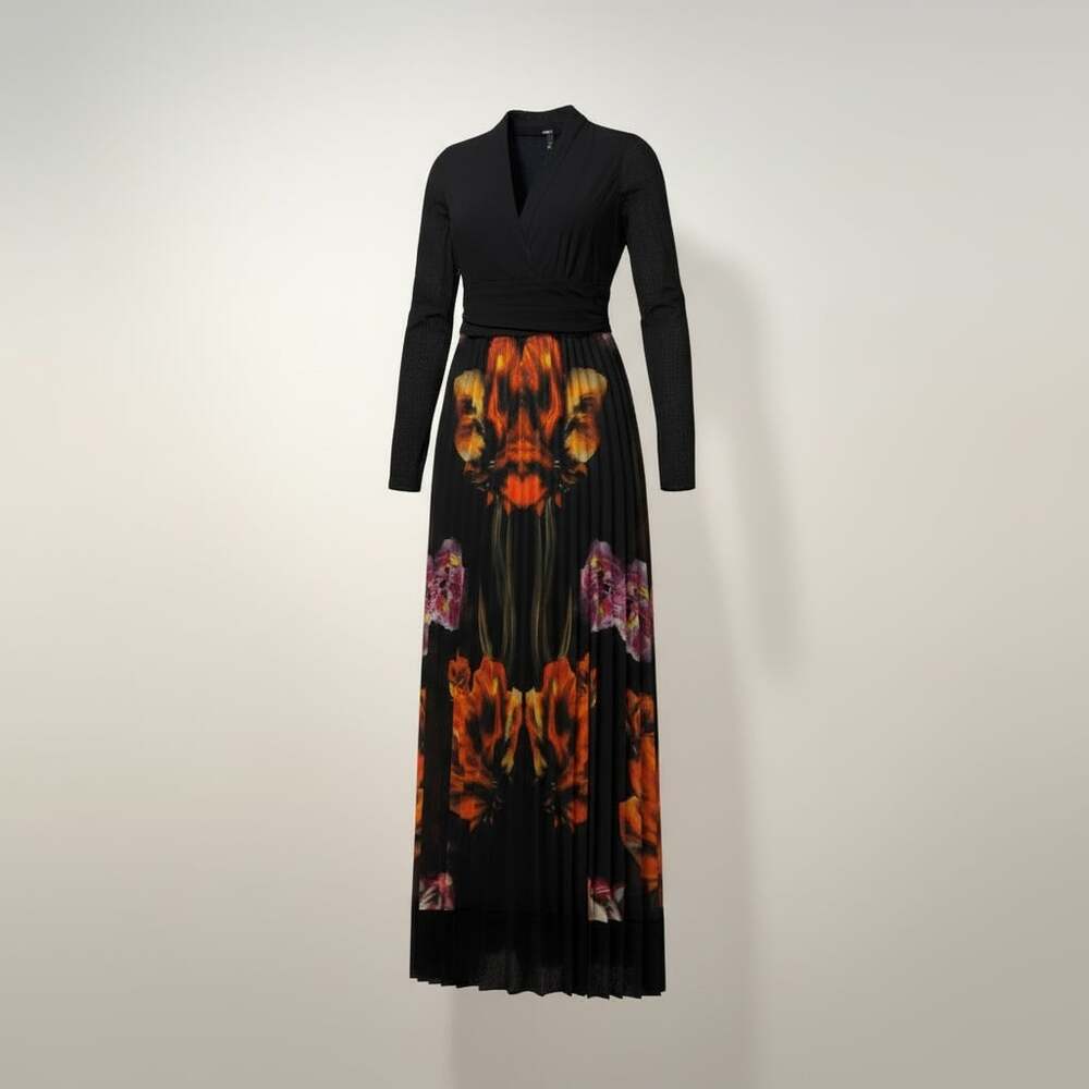 Elana Kattan Wilma Long Sleeve Cummerbund Floral Print Maxi Dress